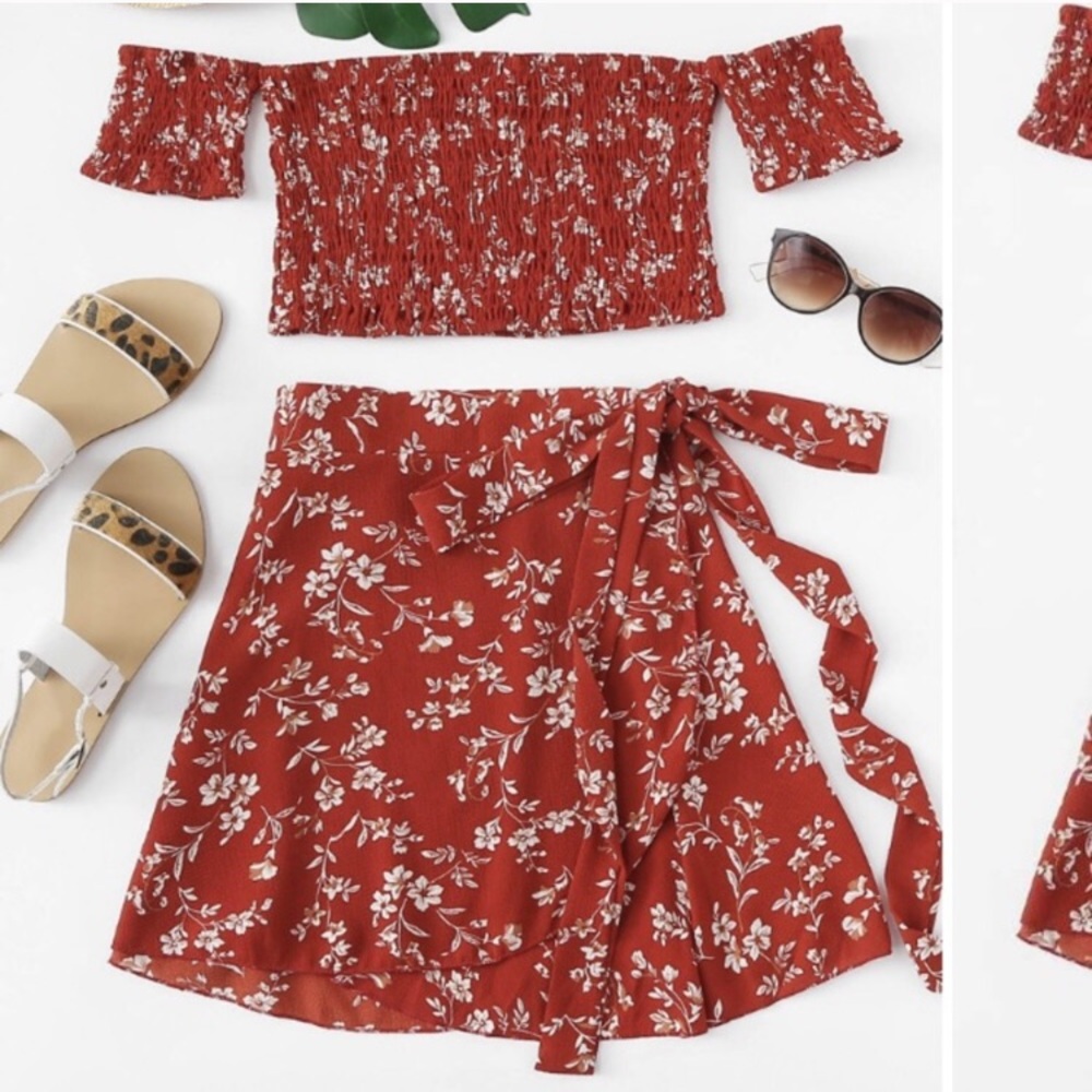 Shein 2-piece Red Floral Set